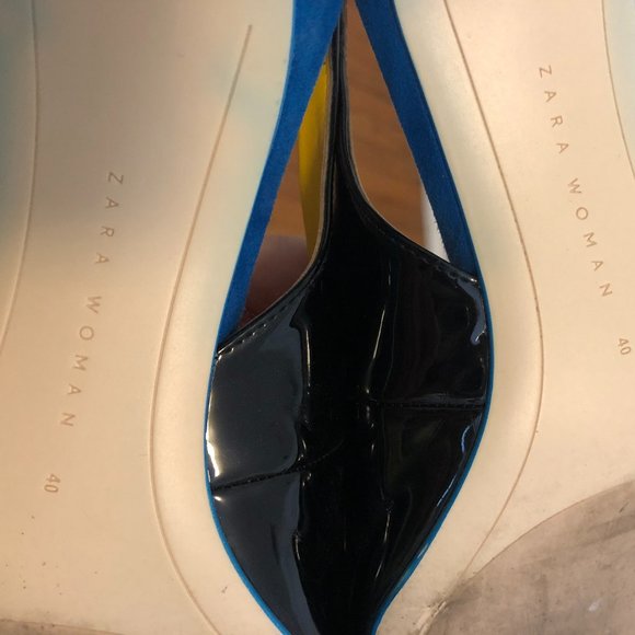 Zara Contrast Patent Suede Pointy Toe Slingbacks - Picture 10 of 11